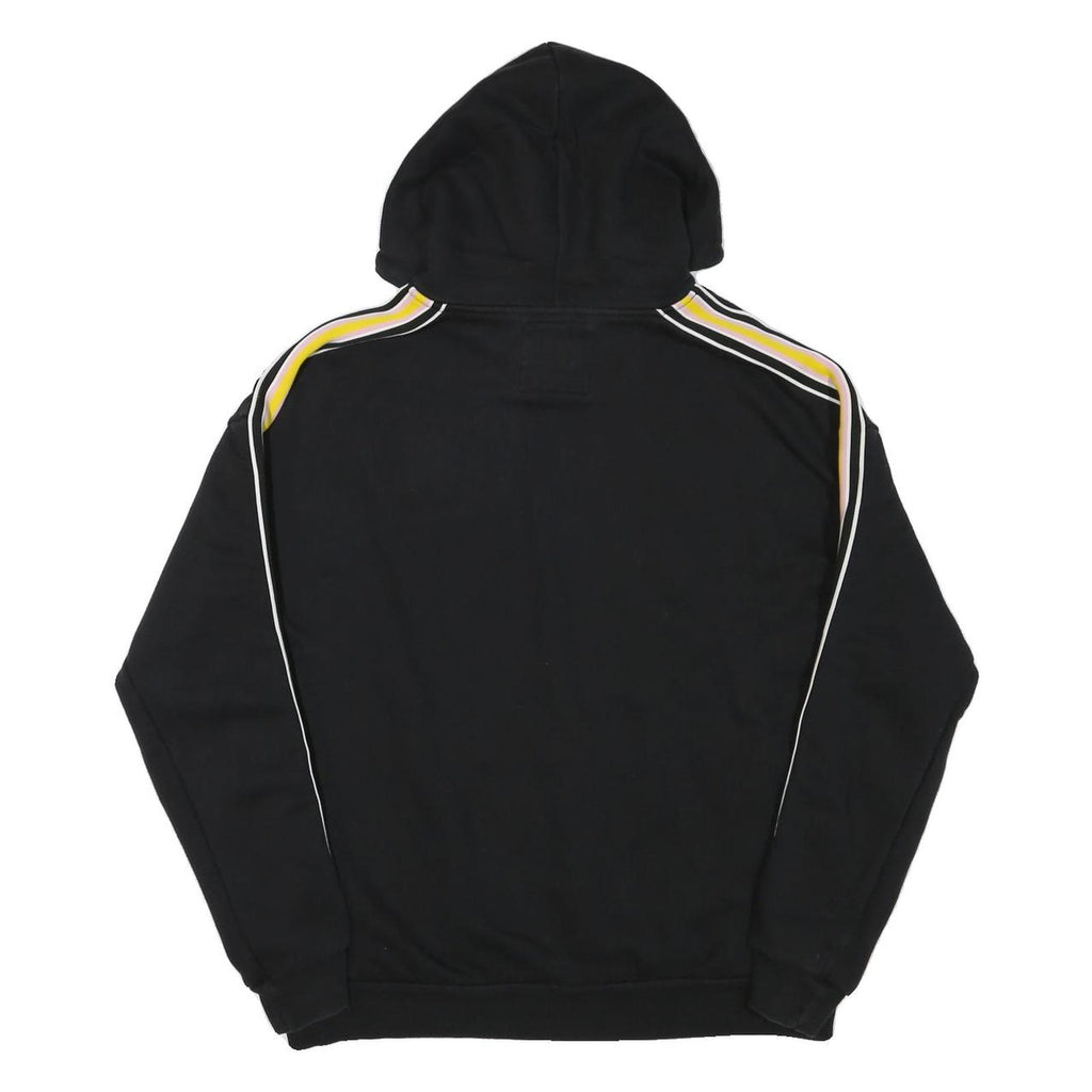 BERSHKA Mens Black Hoodie M Stolen Dreams Print Striped Sleeves Pullover