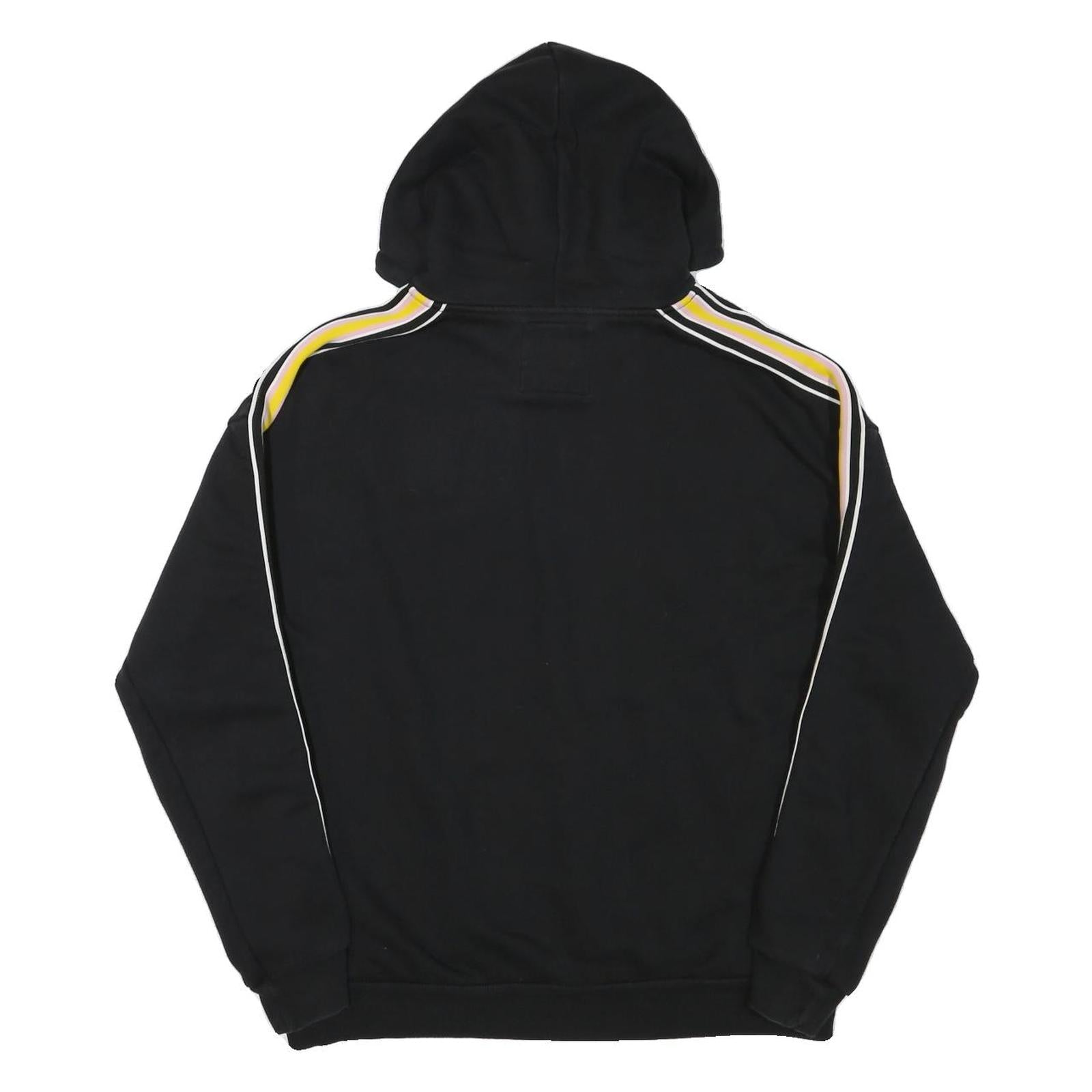 BERSHKA Mens Black Hoodie M Stolen Dreams Print Striped Sleeves Pullover