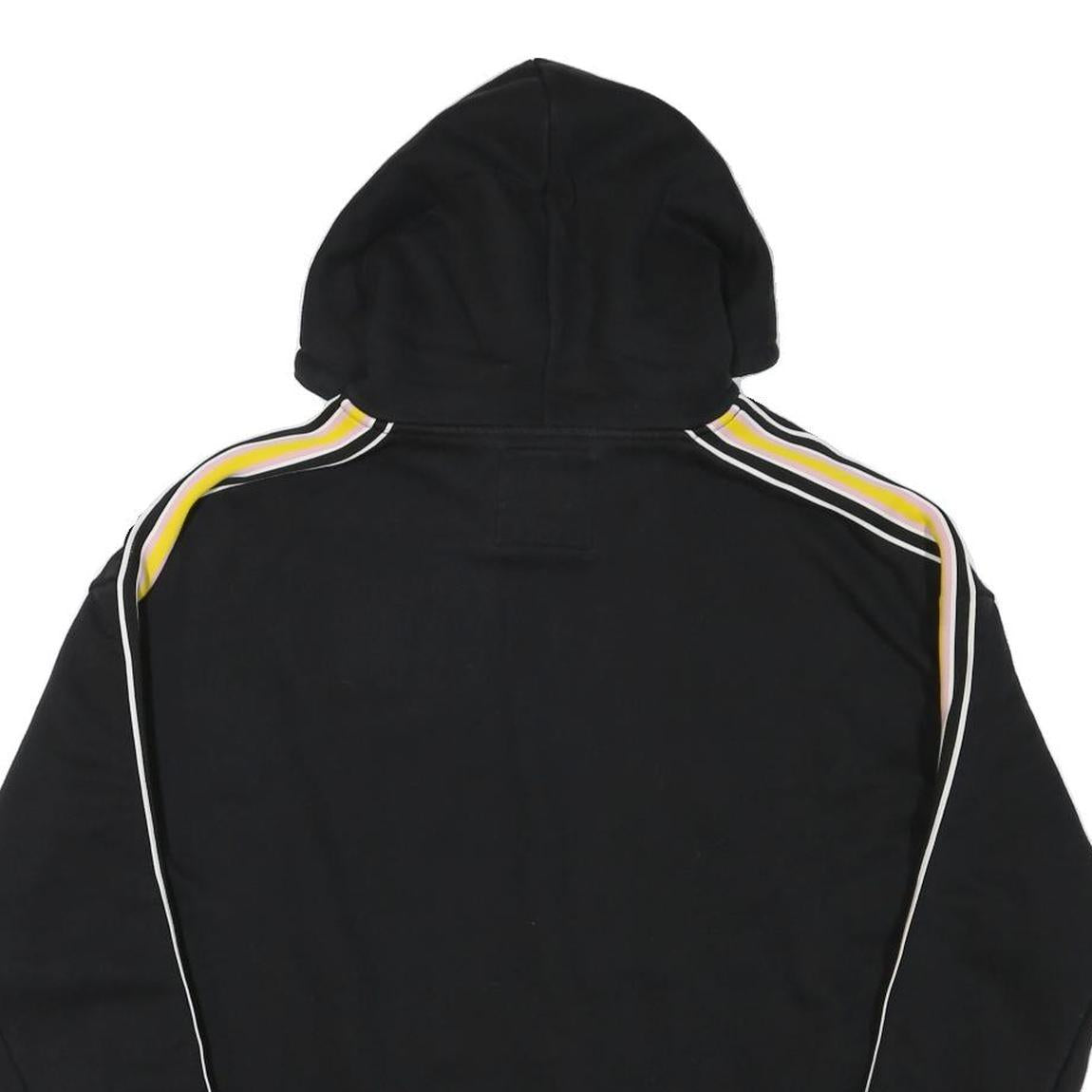 BERSHKA Mens Black Hoodie M Stolen Dreams Print Striped Sleeves Pullover