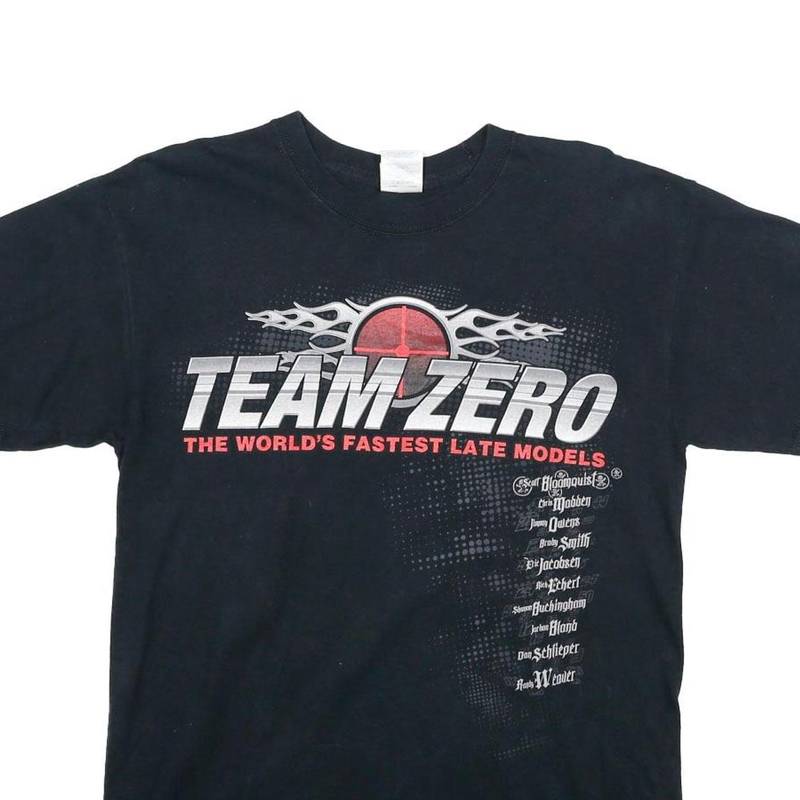 GILDAN Mens Black Team Zero Graphic T-Shirt M Short Sleeve Crew Neck Racing