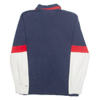 TOMMY HILFIGER DENIM Mens Polo Shirt Blue 90s Colourblock Long Sleeve L
