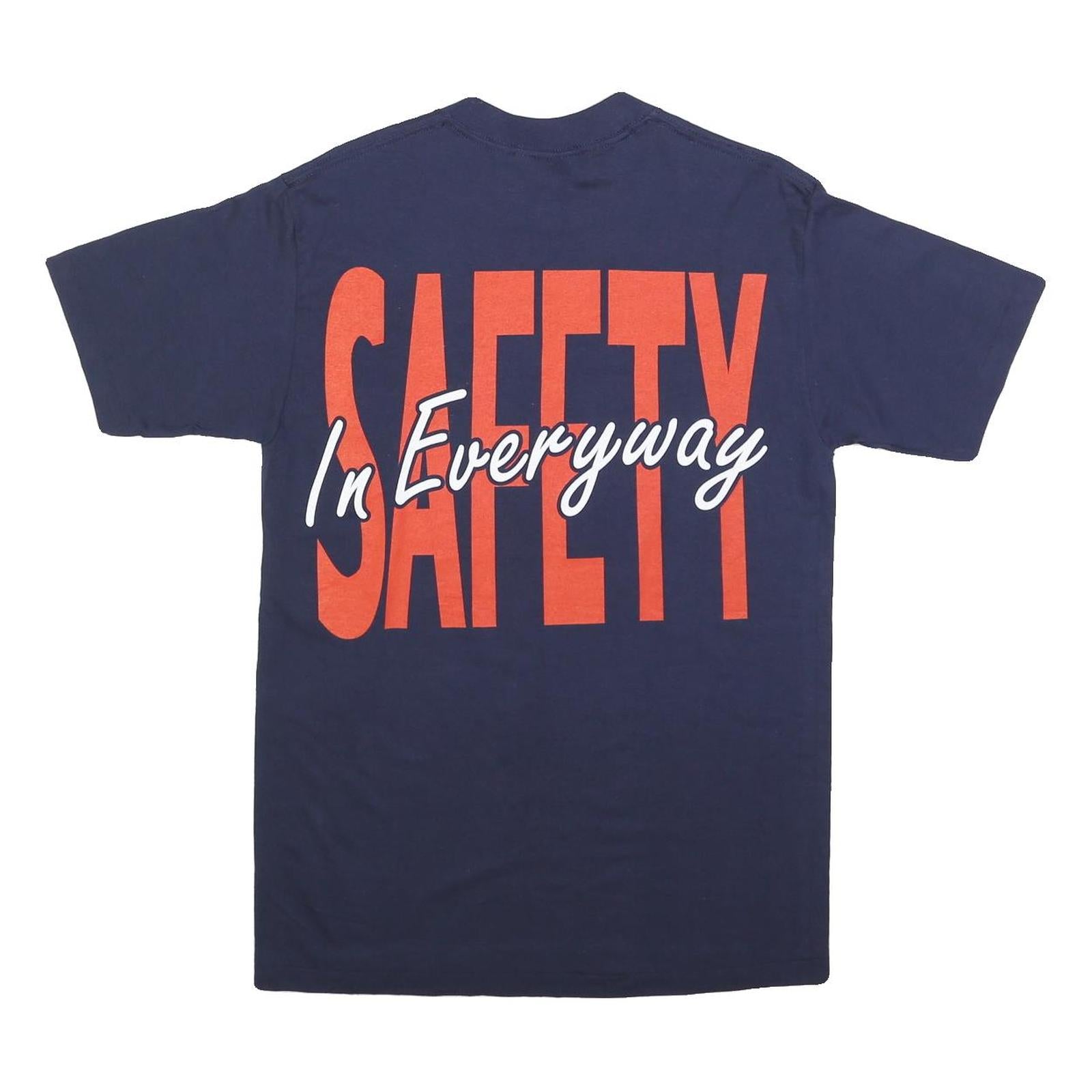 TEEJAYS Mens Navy Blue Safety Graphic T-Shirt M Short Sleeve Crew Neck