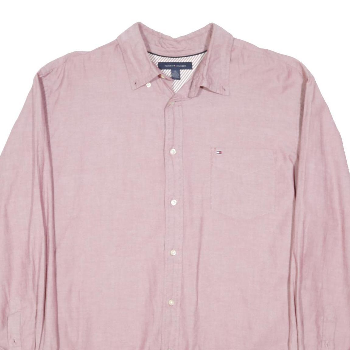 TOMMY HILFIGER Mens Pink Button Down Shirt XL Casual Long Sleeve Cotton Blend