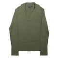 NEXT Womens Green Plain Polo Collar Basic Knit XS V-Neck Cotton Jumper