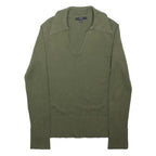 NEXT Womens Green Plain Polo Collar Basic Knit XS V-Neck Cotton Jumper