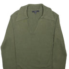 NEXT Womens Green Plain Polo Collar Basic Knit XS V-Neck Cotton Jumper
