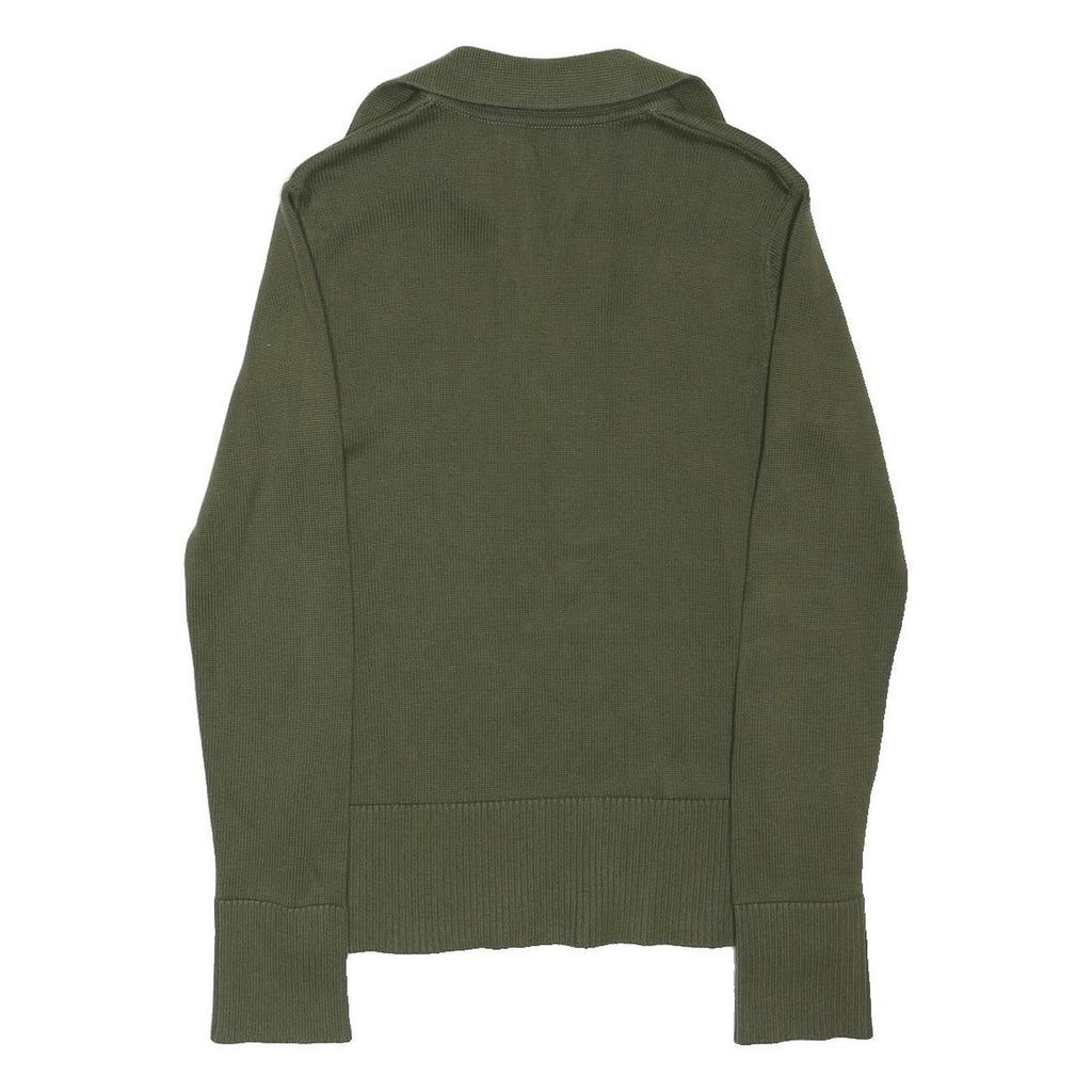 NEXT Womens Green Plain Polo Collar Basic Knit XS V-Neck Cotton Jumper