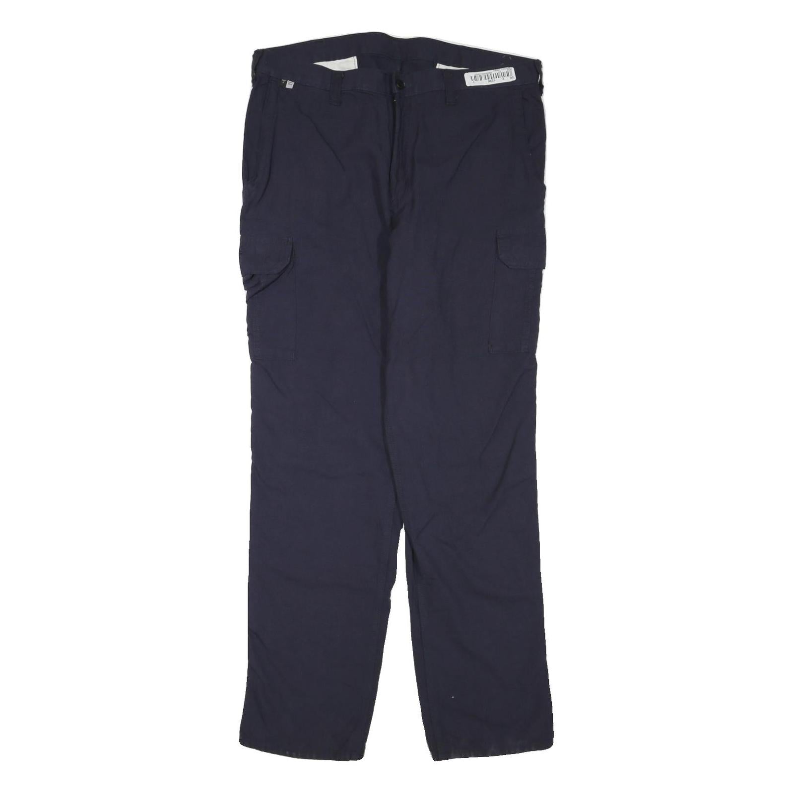 CARHARTT Mens Navy Cotton Blend Regular Cargo Trousers W38 L34 Workwear Zip