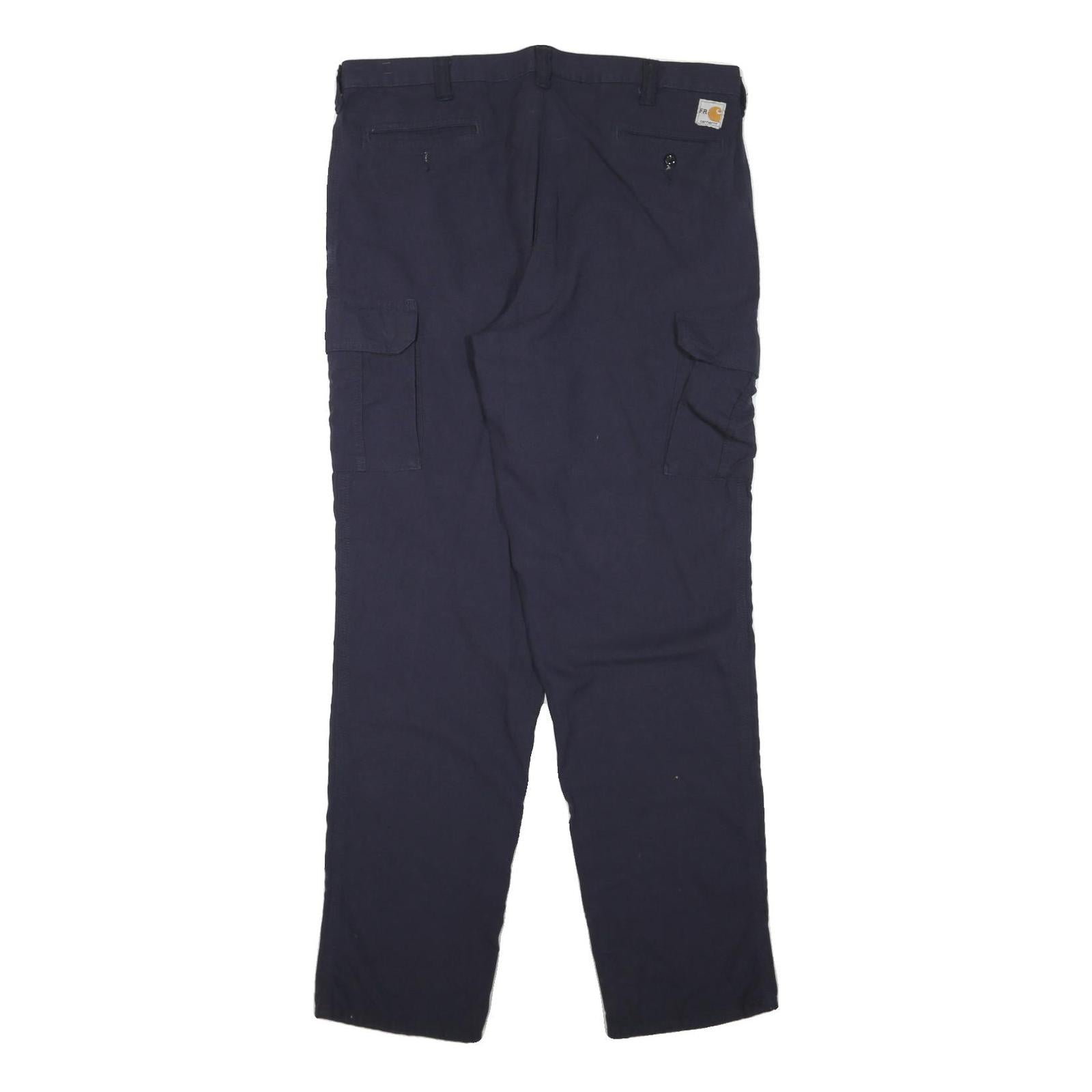 CARHARTT Mens Navy Cotton Blend Regular Cargo Trousers W38 L34 Workwear Zip