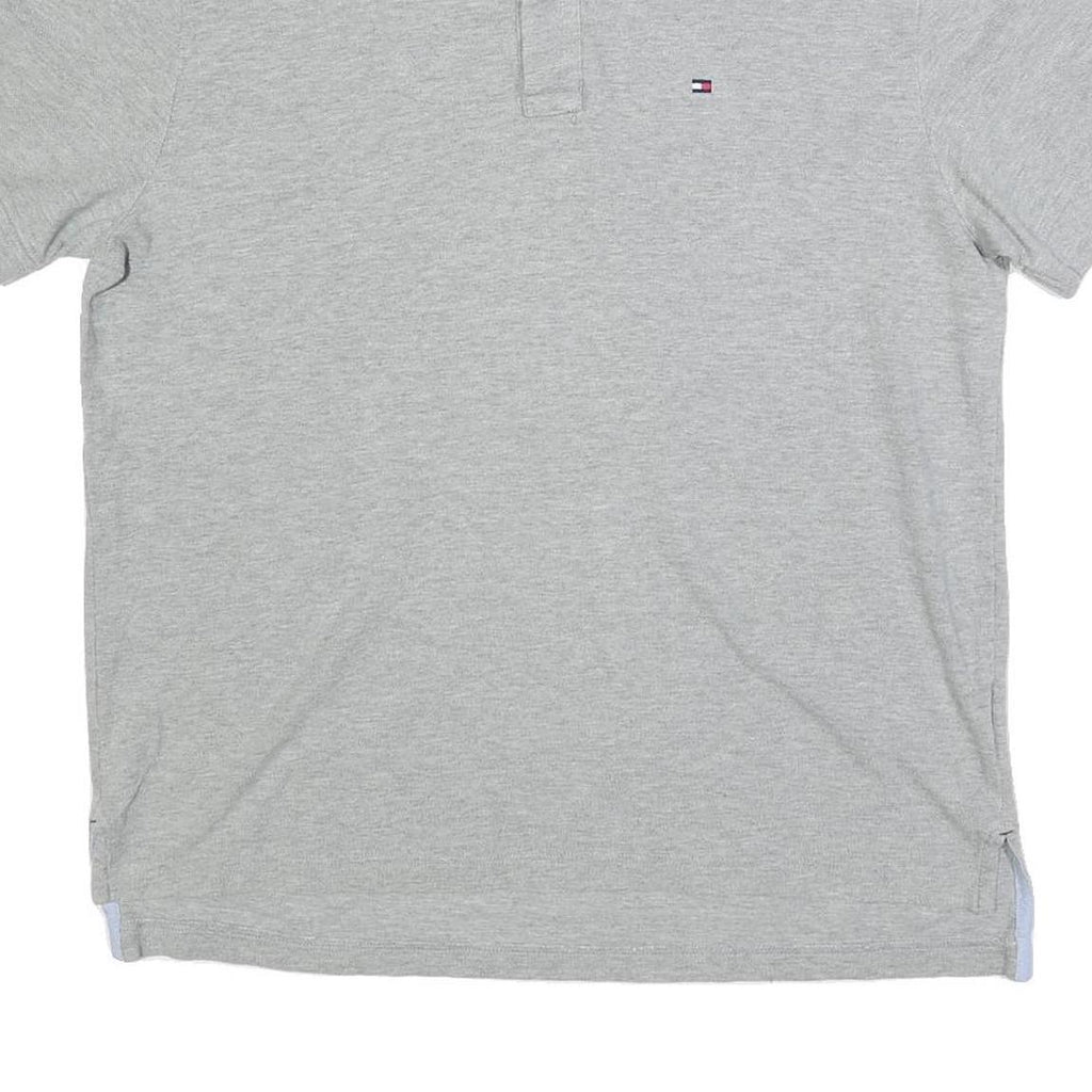 TOMMY HILFIGER Mens Grey Short Sleeve Plain Polo Shirt L Classic Cotton Blend