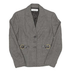 Womens Grey Cotton Blend Plain Tailored Jacket S Button Closure Classic Fit
