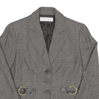 Womens Grey Cotton Blend Plain Tailored Jacket S Button Closure Classic Fit
