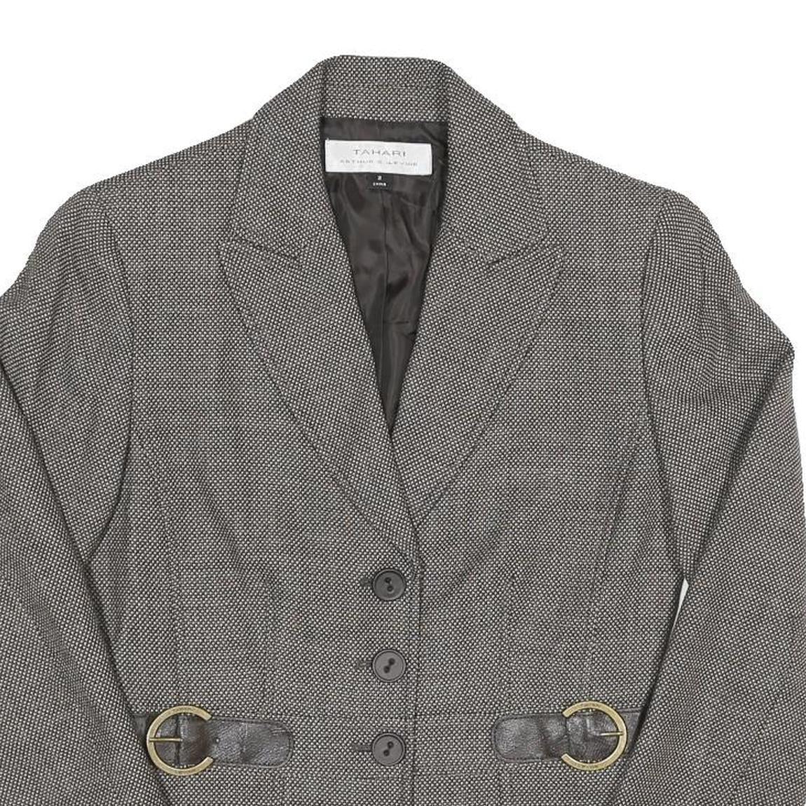 Womens Grey Cotton Blend Plain Tailored Jacket S Button Closure Classic Fit