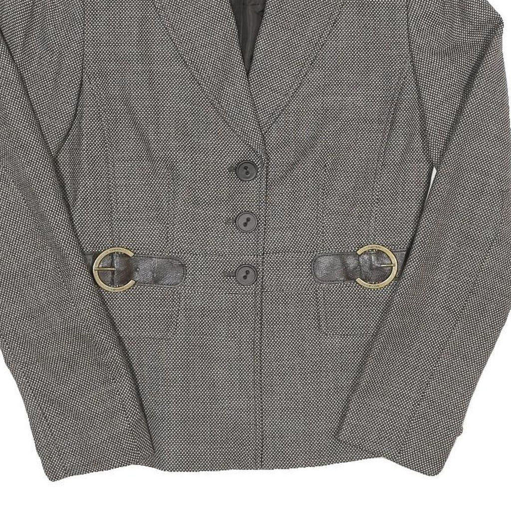 Womens Grey Cotton Blend Plain Tailored Jacket S Button Closure Classic Fit