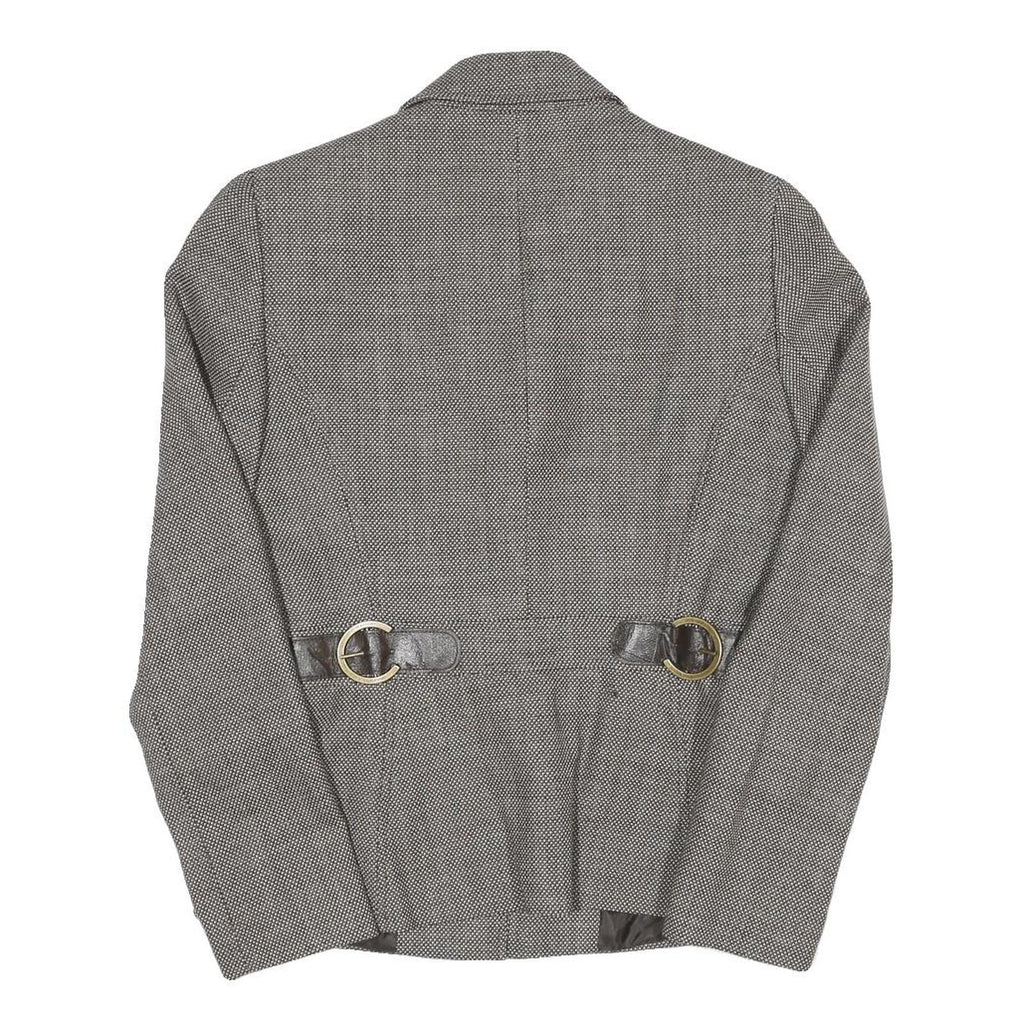 Womens Grey Cotton Blend Plain Tailored Jacket S Button Closure Classic Fit