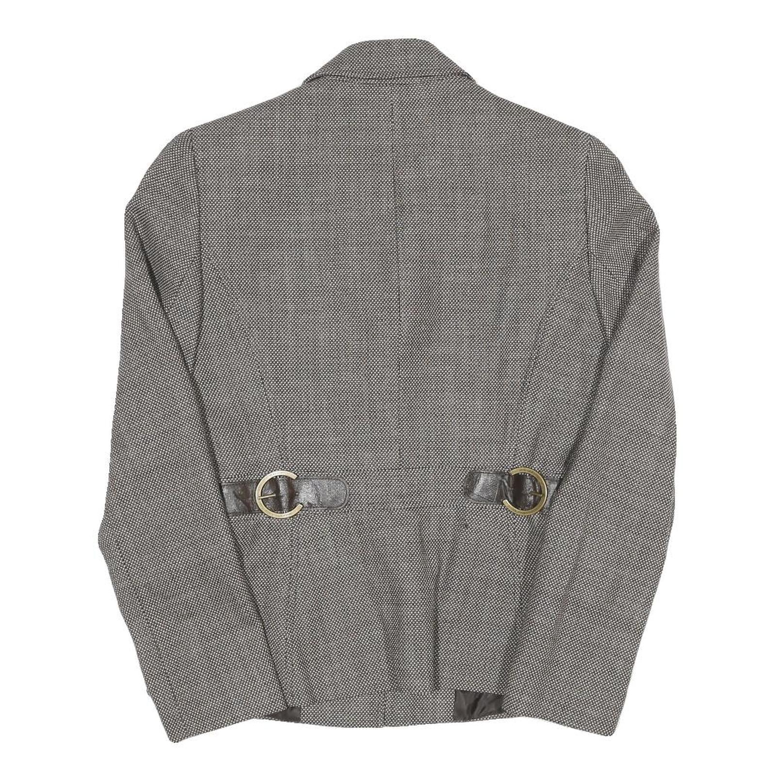 Womens Grey Cotton Blend Plain Tailored Jacket S Button Closure Classic Fit