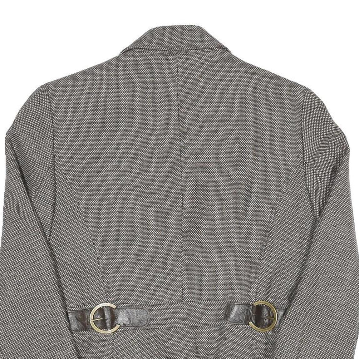 Womens Grey Cotton Blend Plain Tailored Jacket S Button Closure Classic Fit