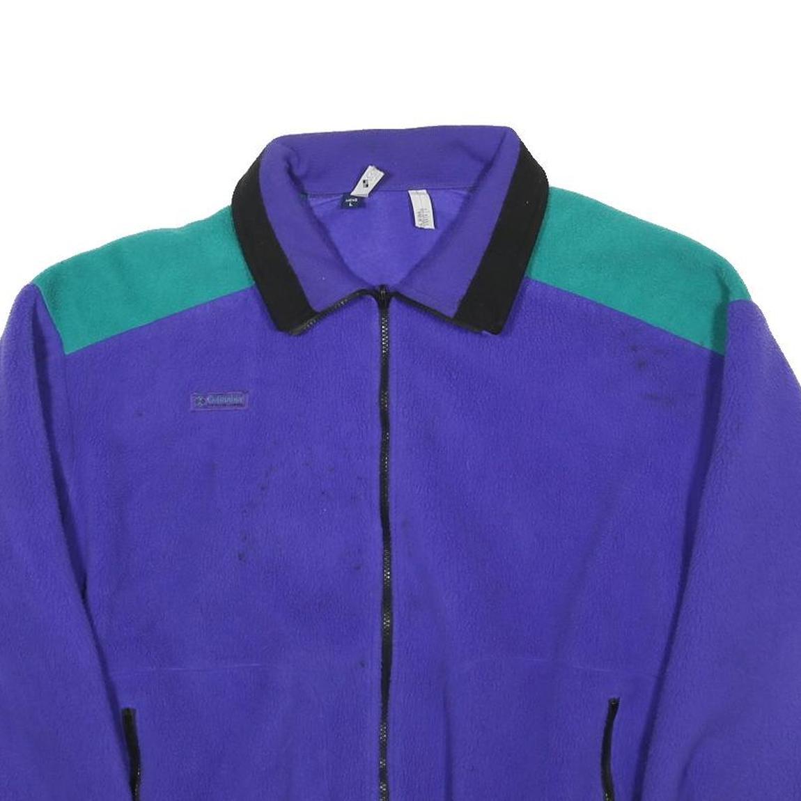 COLUMBIA Mens Purple Green Jacket L Polyester Zip Fleece Casual Outdoor Coat