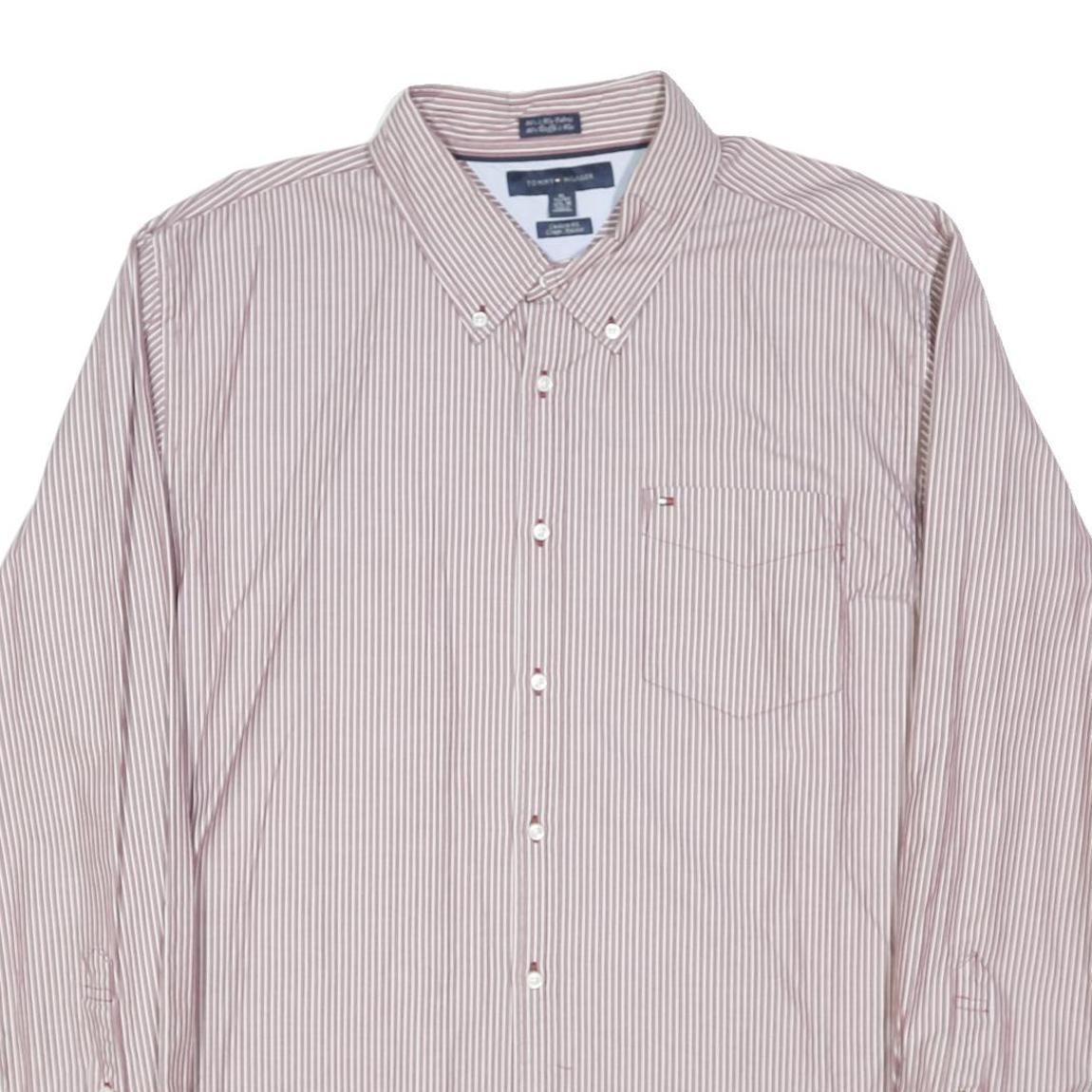 TOMMY HILFIGER Mens Red & White Striped Shirt XL Button Down Cotton Blend