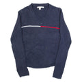 TOMMY HILFIGER Womens Jumper Blue V-Neck Tight Knit M