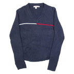 TOMMY HILFIGER Womens Jumper Blue V-Neck Tight Knit M