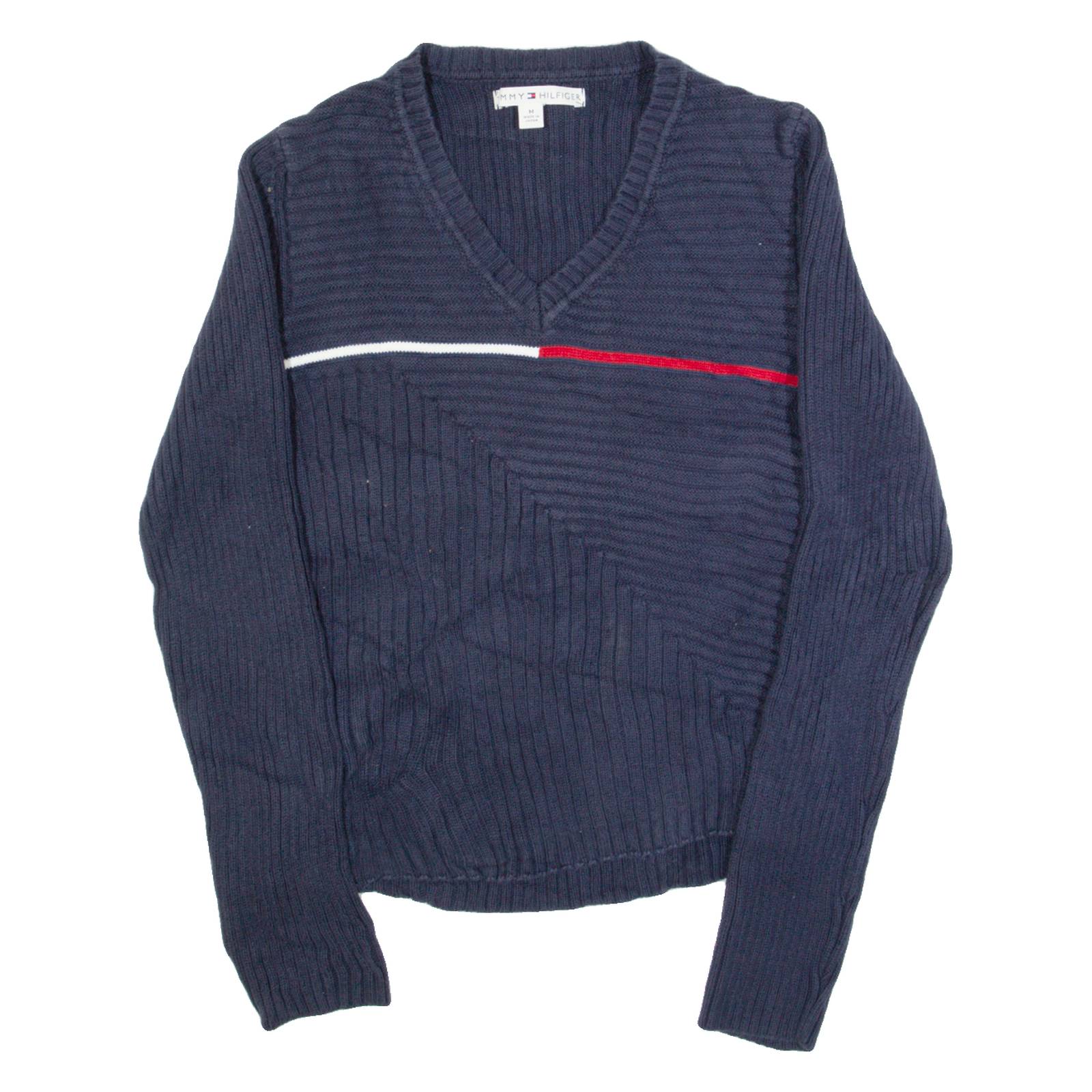 TOMMY HILFIGER Womens Jumper Blue V-Neck Tight Knit M