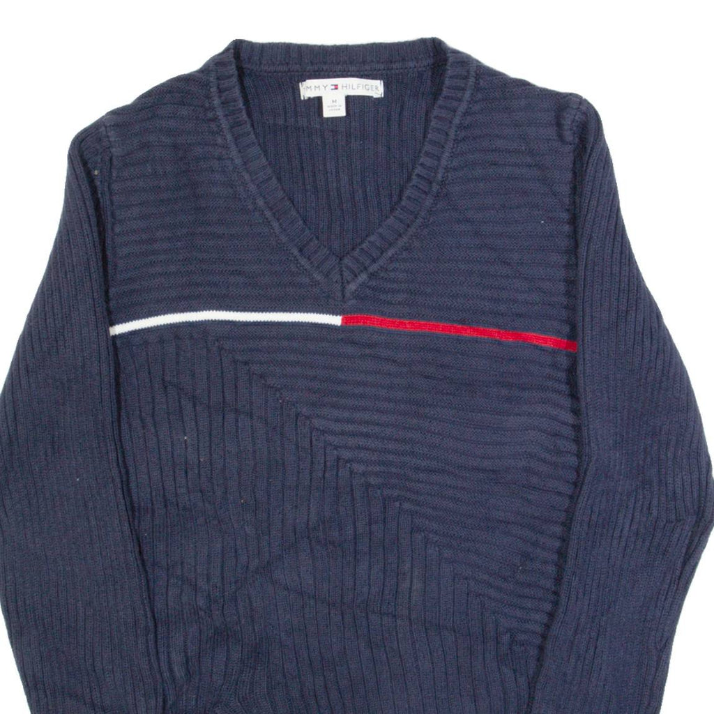 TOMMY HILFIGER Womens Jumper Blue V-Neck Tight Knit M