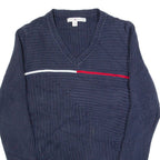 TOMMY HILFIGER Womens Jumper Blue V-Neck Tight Knit M