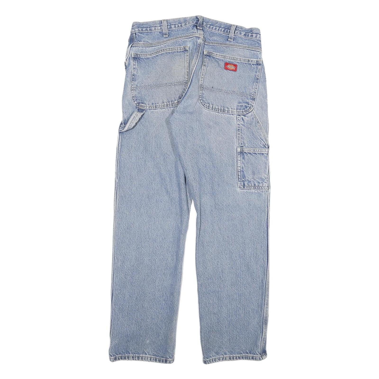 DICKIES Mens Blue Regular Straight Denim Light W32 L32 Zip Closure Workwear