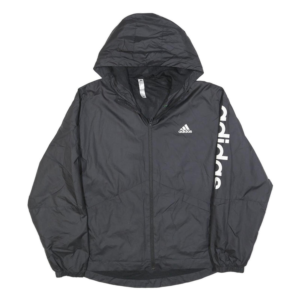 ADIDAS Womens Black Polyester Blend Track Jacket S Hooded Zip Logo Print