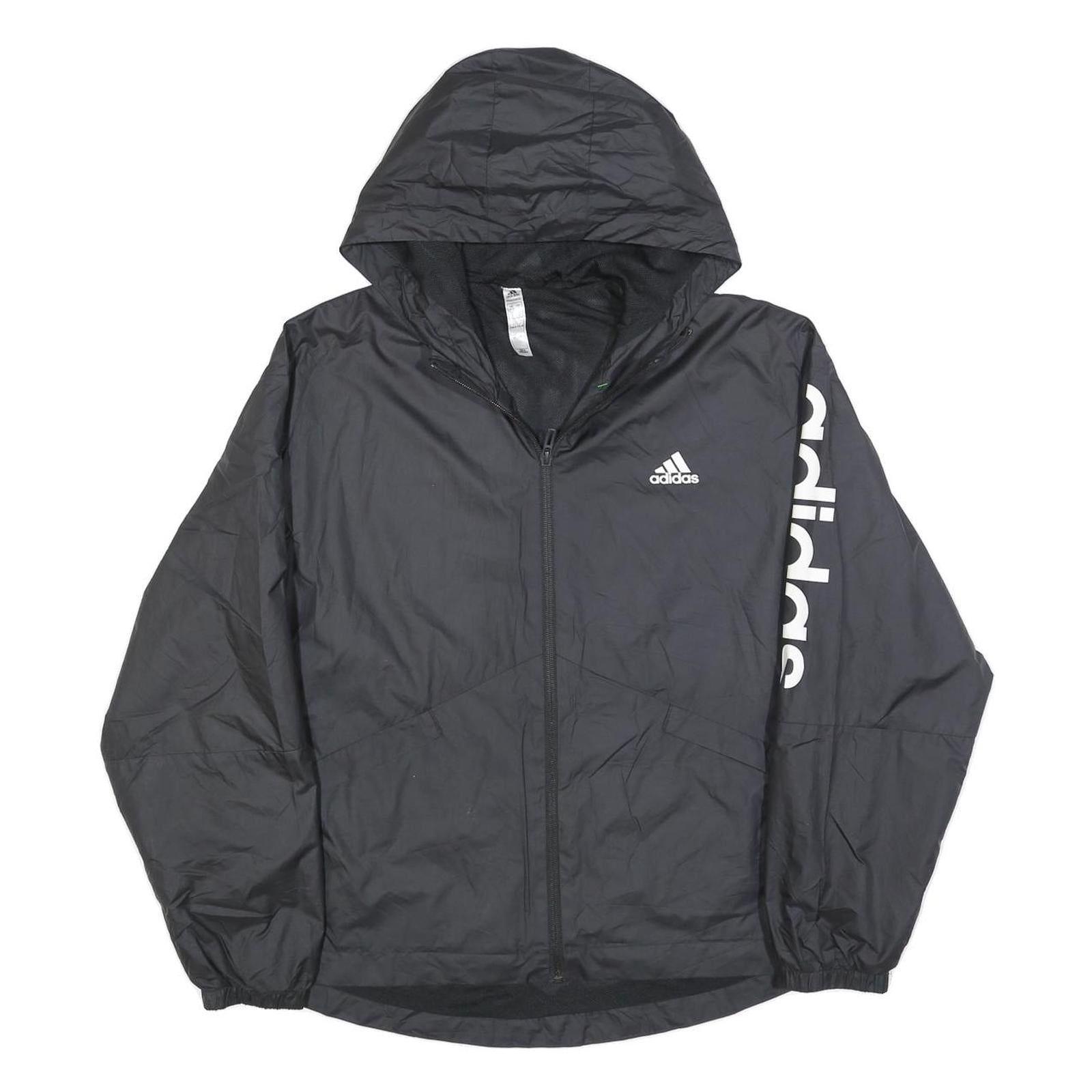 ADIDAS Womens Black Polyester Blend Track Jacket S Hooded Zip Logo Print