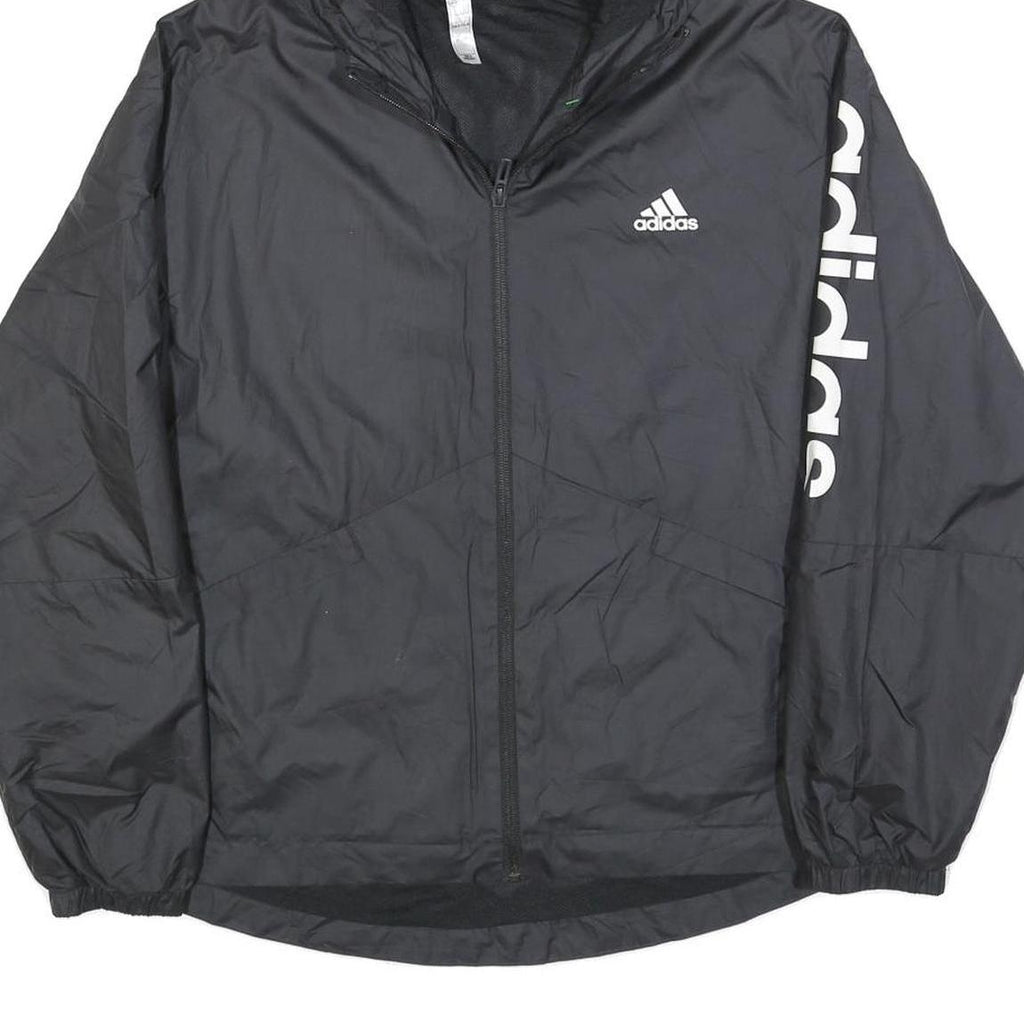 ADIDAS Womens Black Polyester Blend Track Jacket S Hooded Zip Logo Print