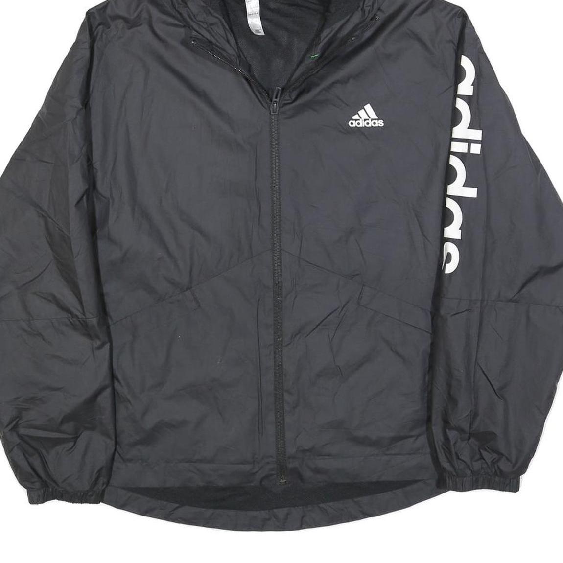 ADIDAS Womens Black Polyester Blend Track Jacket S Hooded Zip Logo Print