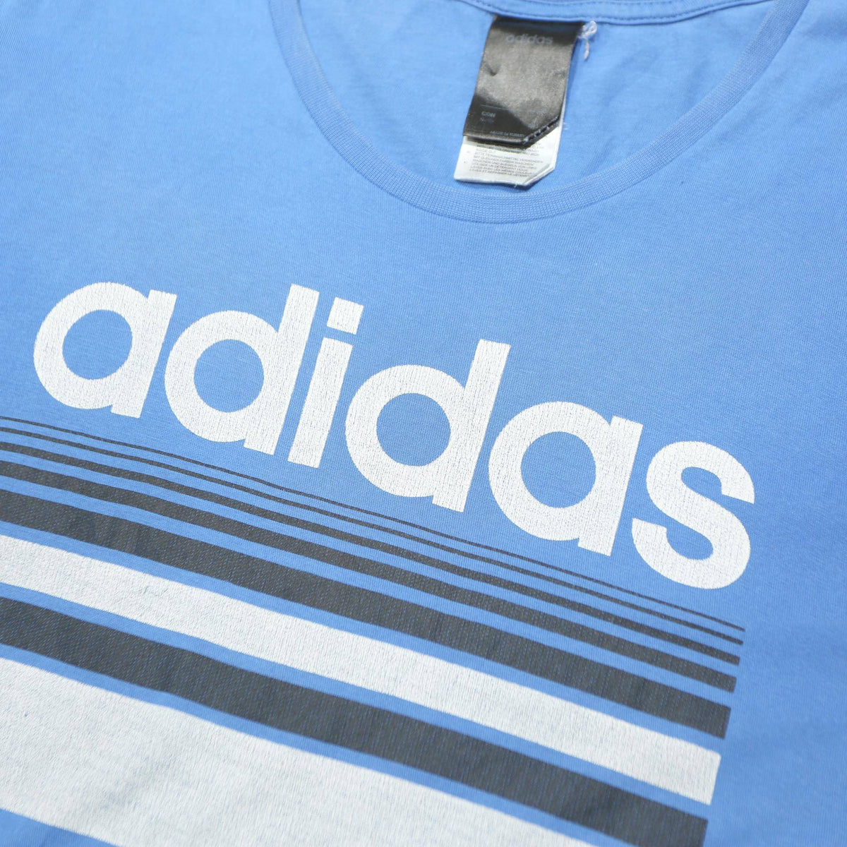 ADIDAS Mens Blue Graphic T-Shirt XL Short Sleeve Crew Neck Cotton Blend Casual