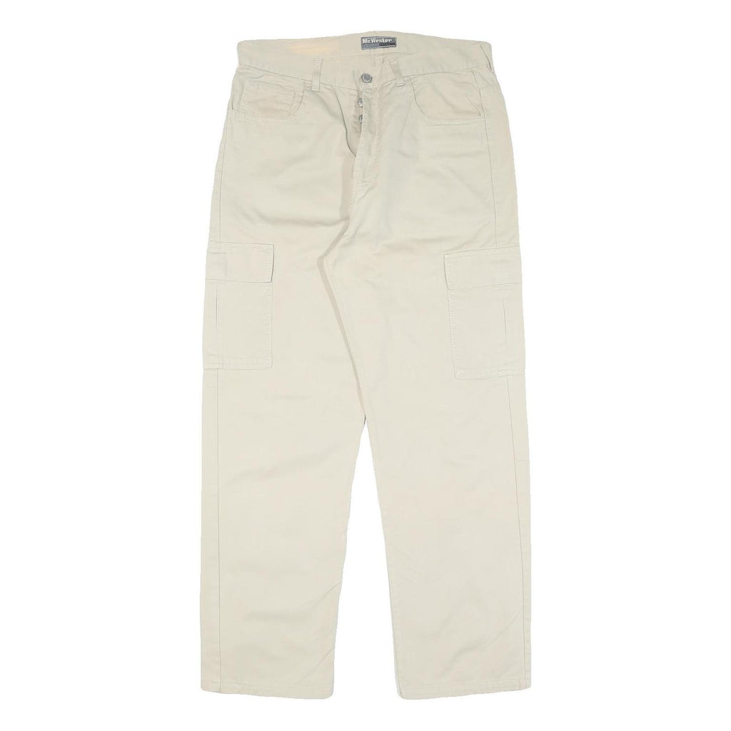 Mens Beige Cotton Regular Fit Cargo Trousers W32 L28 Relaxed Casual Style