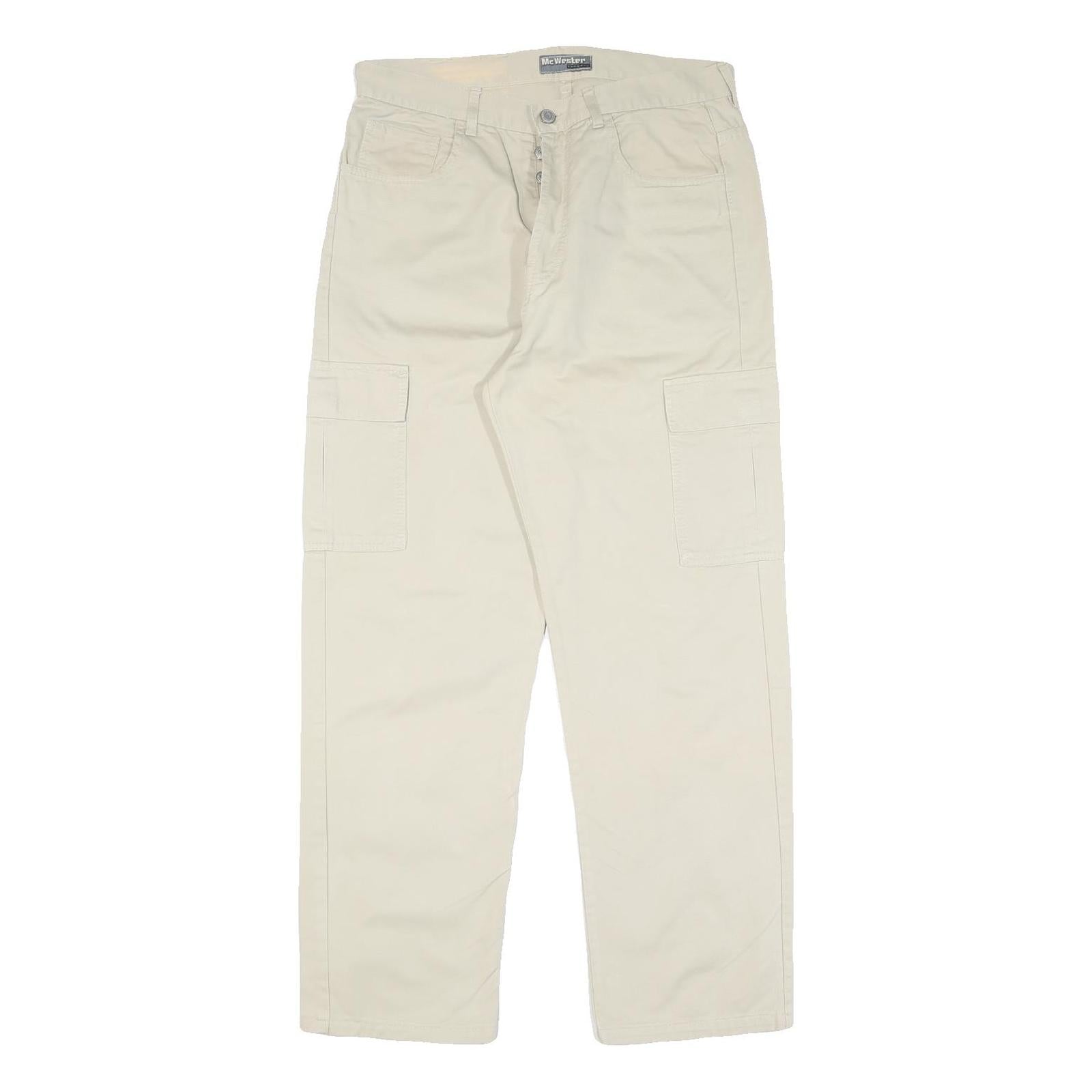 Mens Beige Cotton Regular Fit Cargo Trousers W32 L28 Relaxed Casual Style
