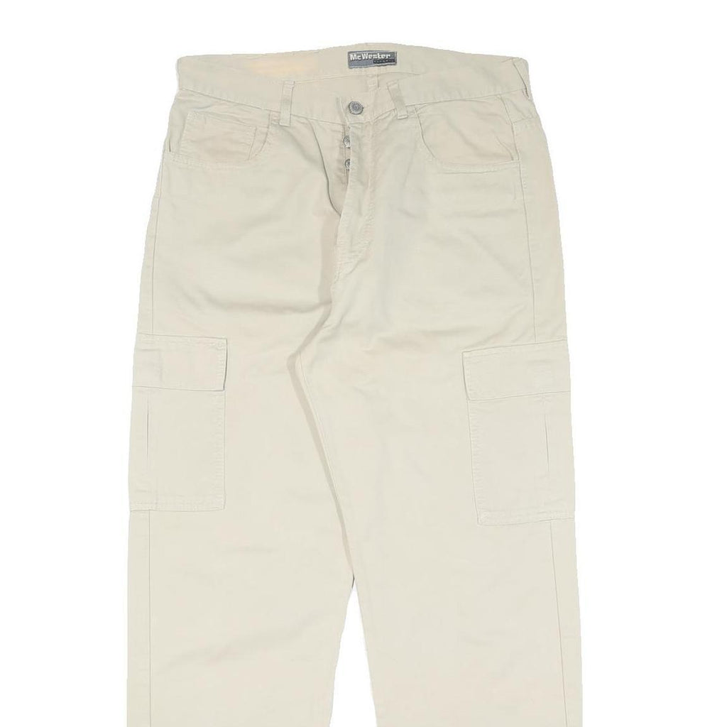 Mens Beige Cotton Regular Fit Cargo Trousers W32 L28 Relaxed Casual Style