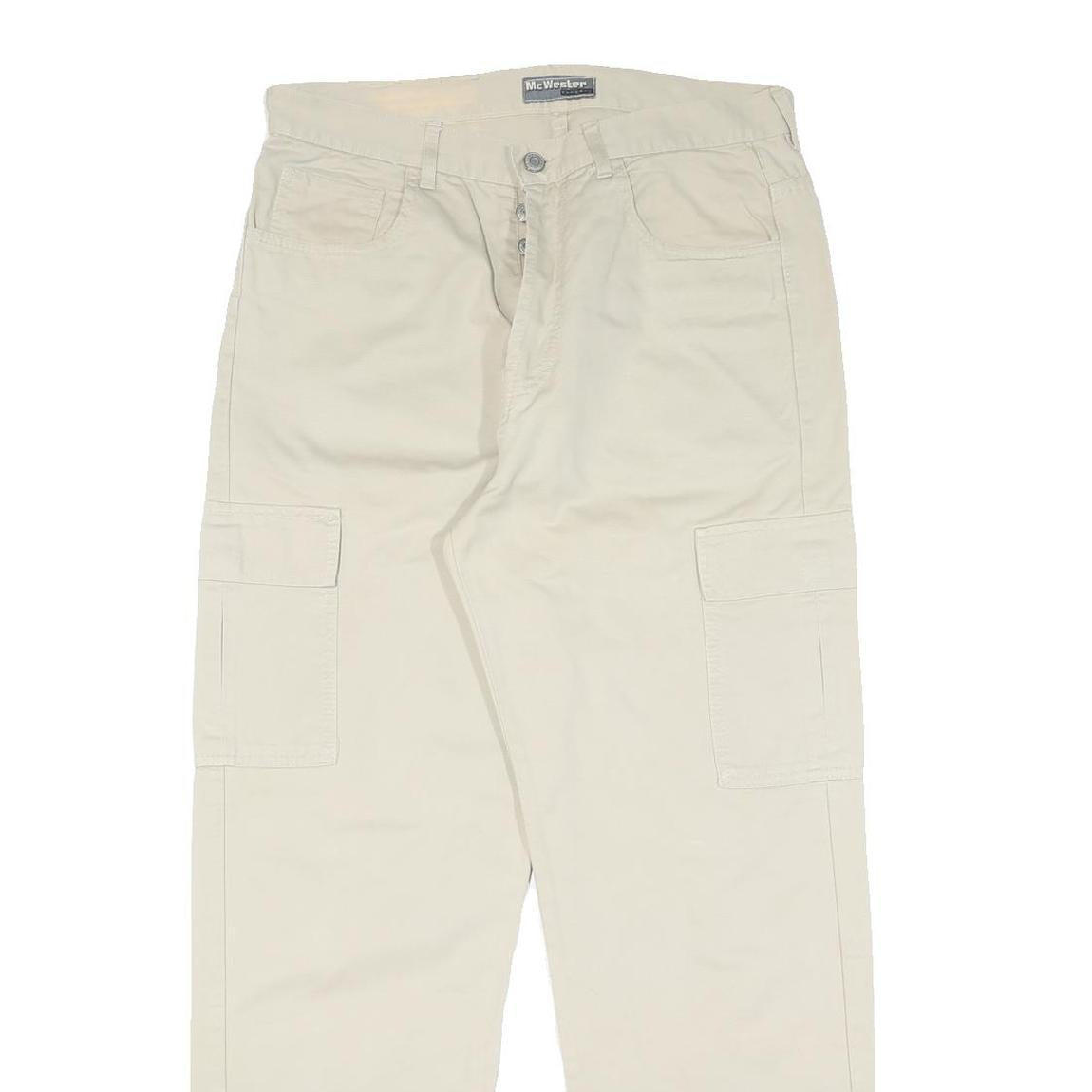 Mens Beige Cotton Regular Fit Cargo Trousers W32 L28 Relaxed Casual Style