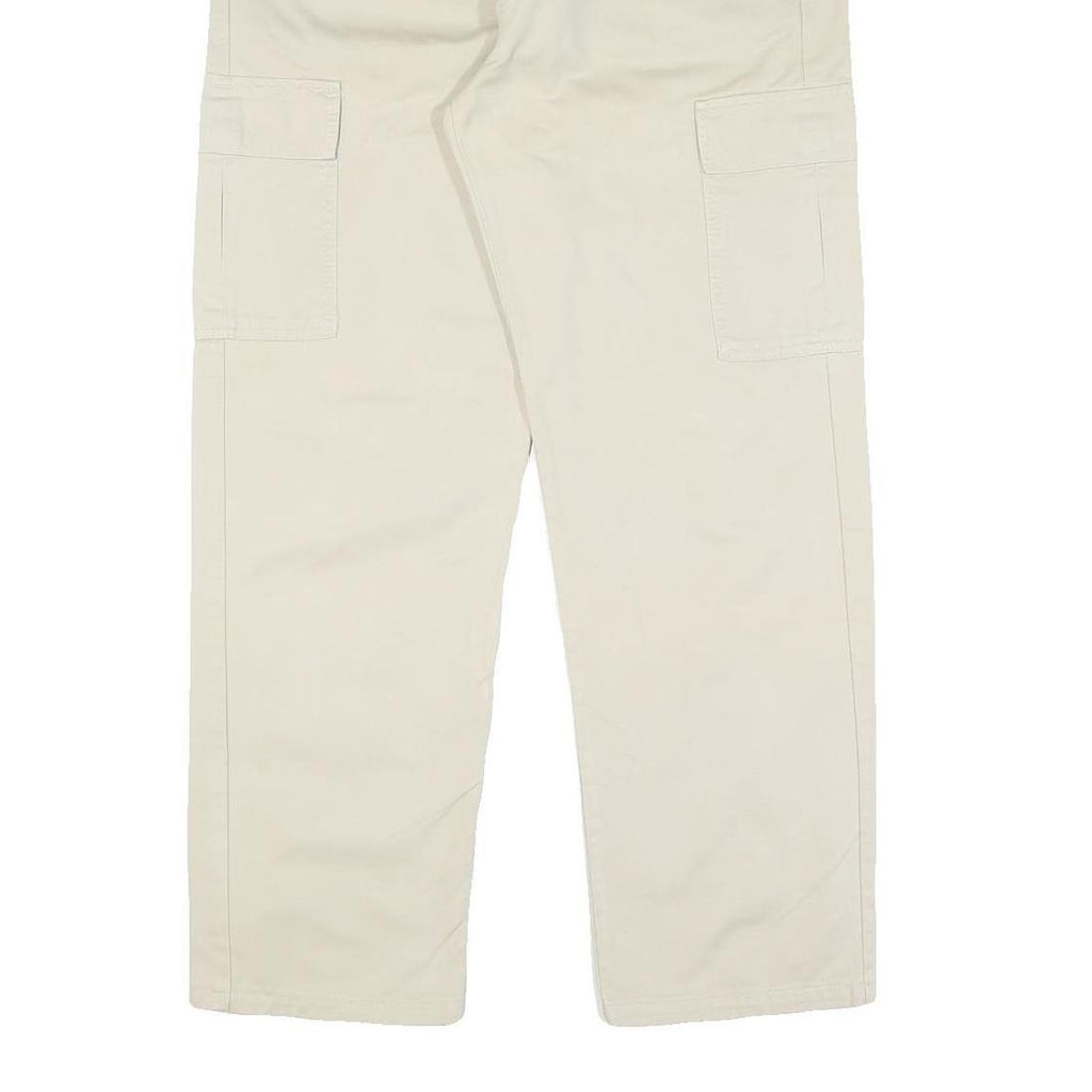 Mens Beige Cotton Regular Fit Cargo Trousers W32 L28 Relaxed Casual Style