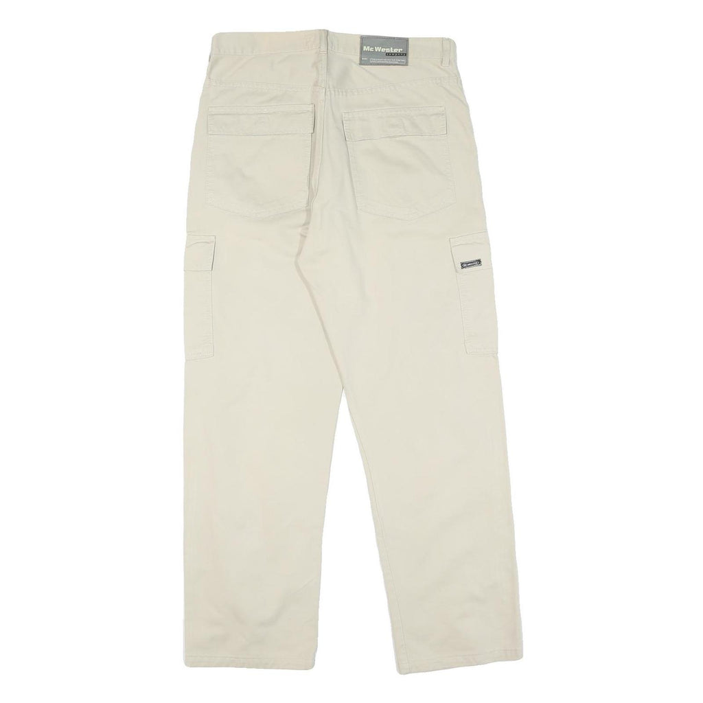 Mens Beige Cotton Regular Fit Cargo Trousers W32 L28 Relaxed Casual Style
