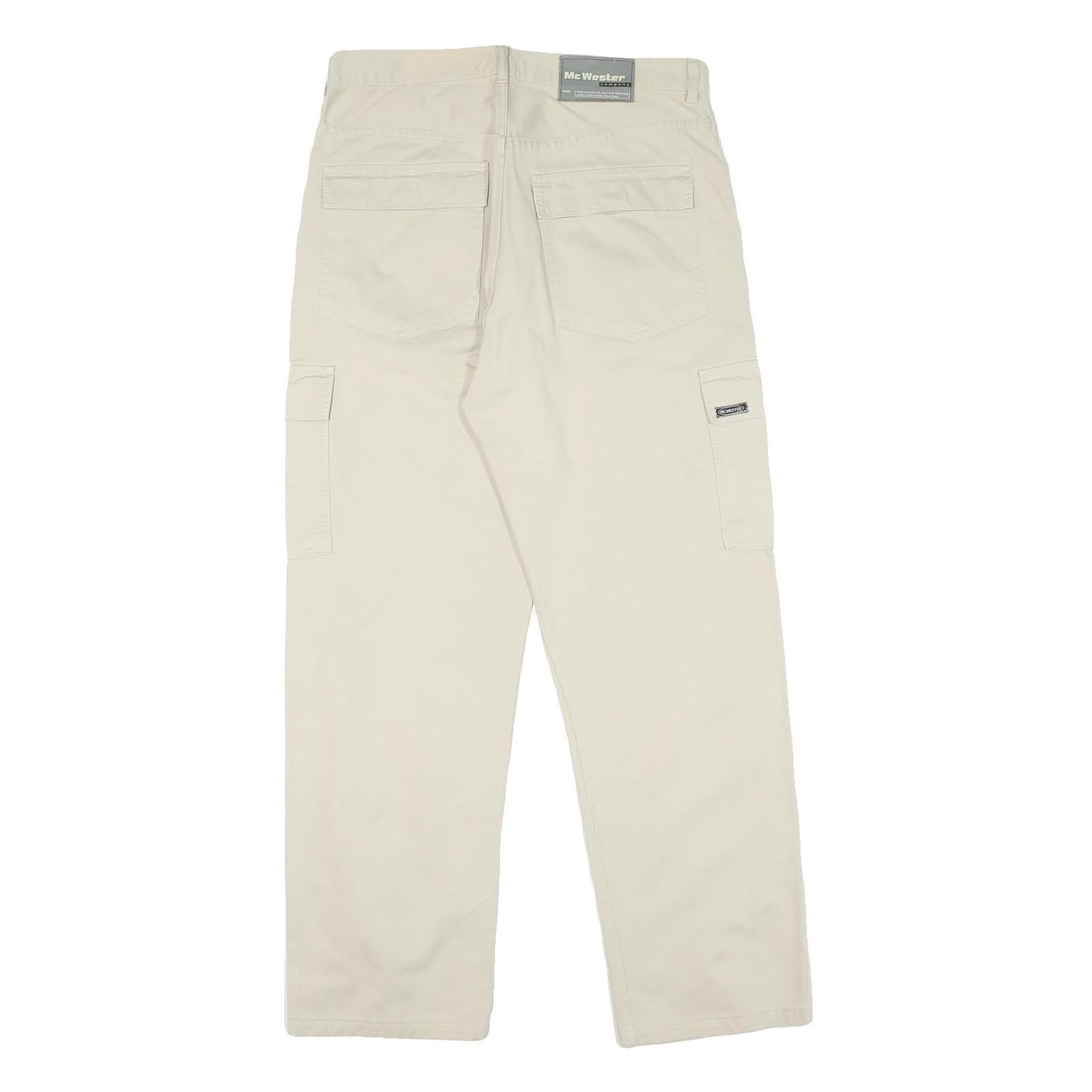 Mens Beige Cotton Regular Fit Cargo Trousers W32 L28 Relaxed Casual Style