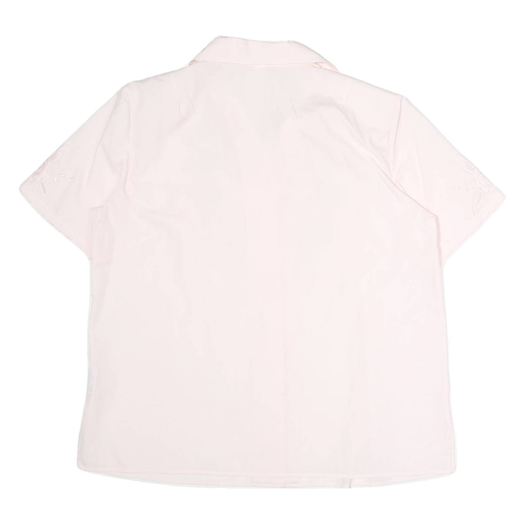 Womens Pink Embroidered Cotton Blend Shirt Short Sleeve Collared Size L Casual
