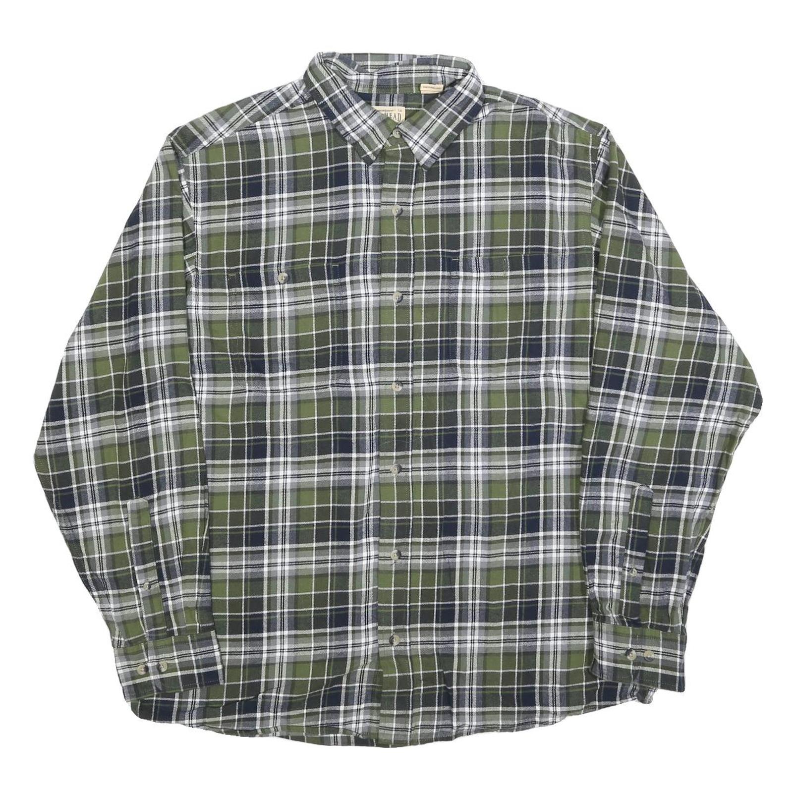 REDHEAD Mens Green & Navy Check Cotton Blend Shirt XL Casual Checked Long Sleeve
