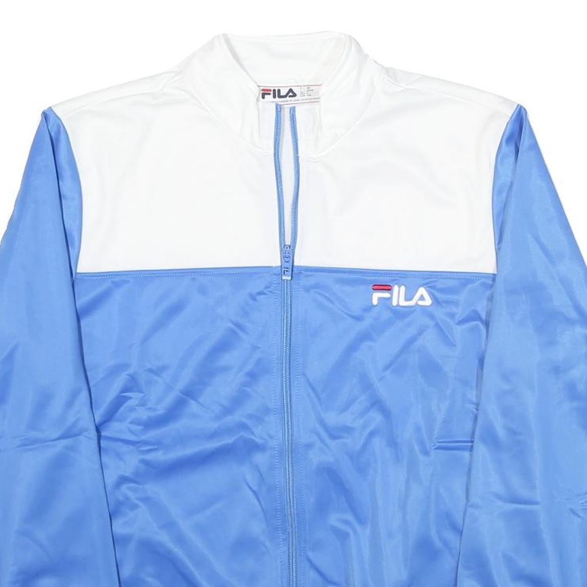 FILA Womens Blue & White Shell Jacket L Polyester Blend Zip Sportswear Casual
