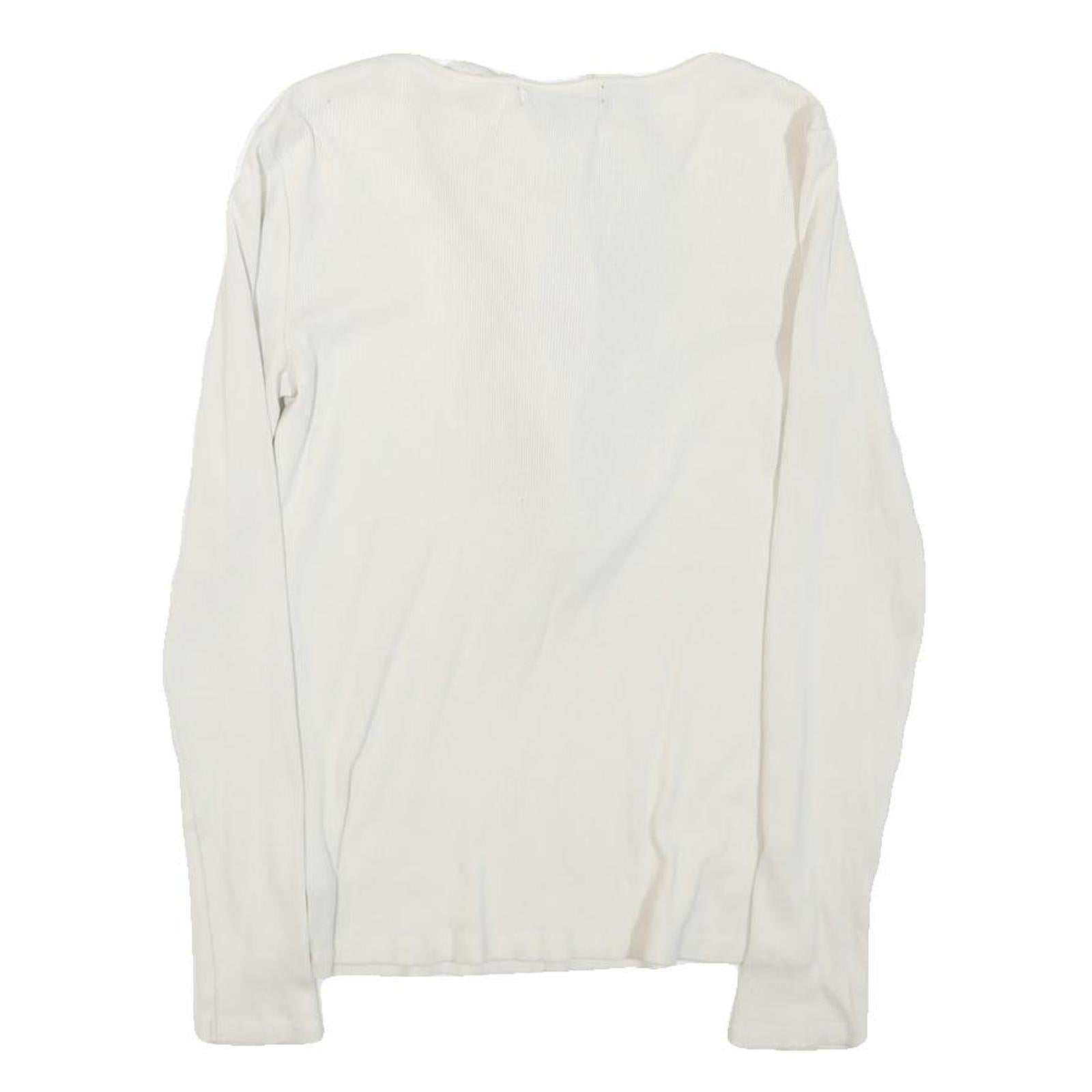 LAUREN RALPH LAUREN Womens White Ruffle Front Cotton Blend Long Sleeve Round