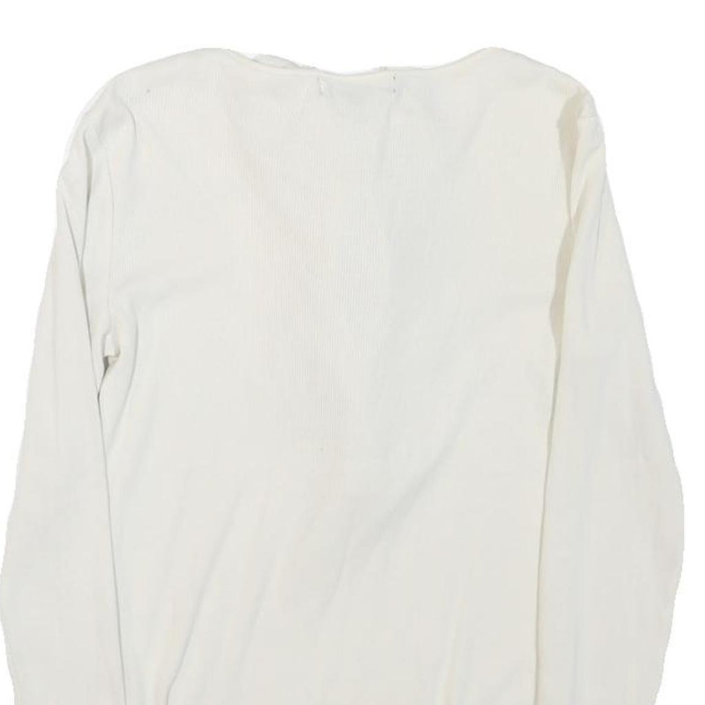 LAUREN RALPH LAUREN Womens White Ruffle Front Cotton Blend Long Sleeve Round