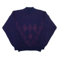Mens Patterned Jumper Blue Diamond High Neck Open Knit L