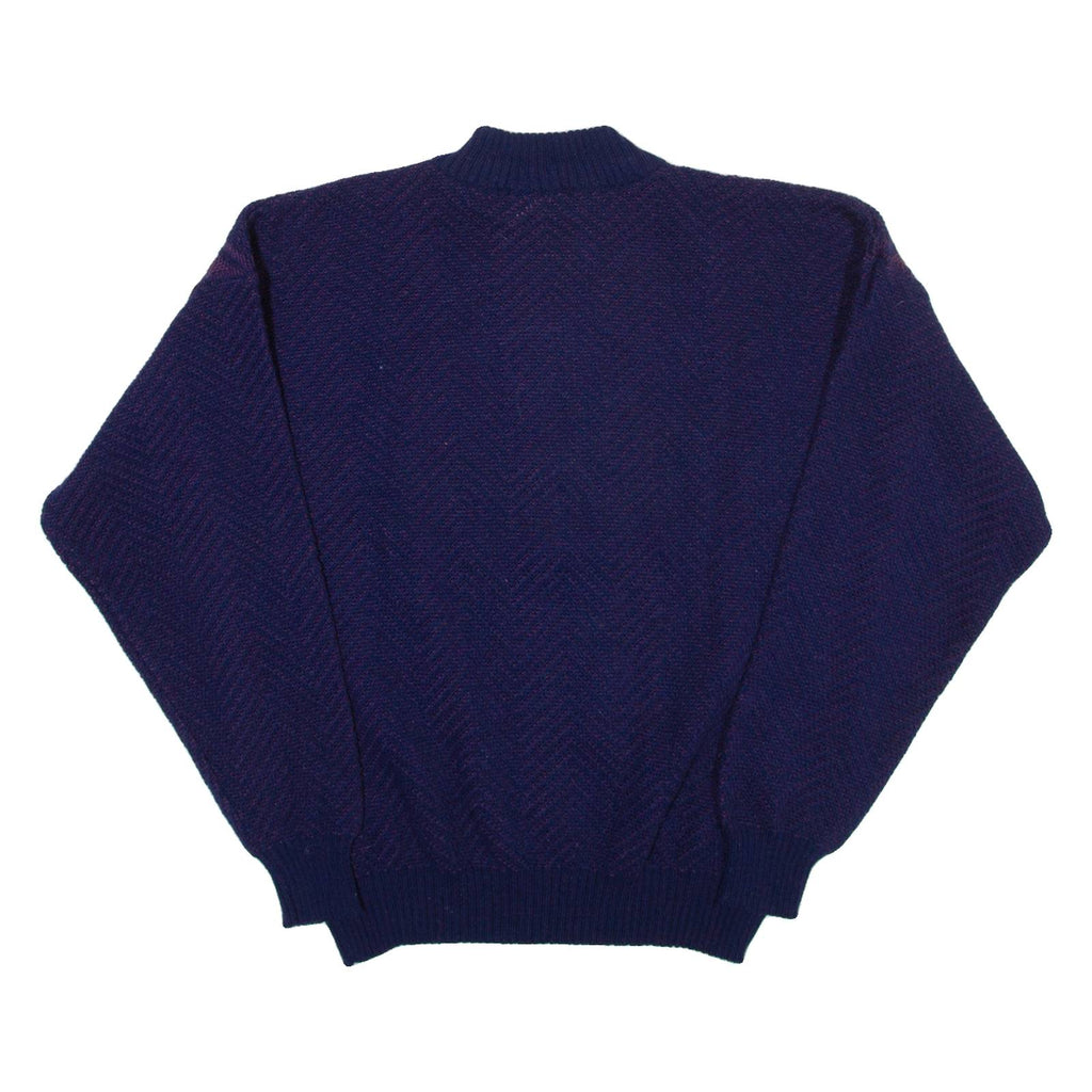Mens Patterned Jumper Blue Diamond High Neck Open Knit L