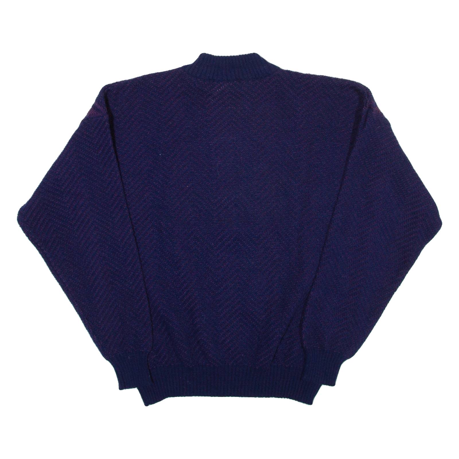 Mens Patterned Jumper Blue Diamond High Neck Open Knit L