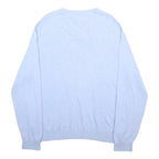 TOMMY HILFIGER Mens Blue Plain Cotton Jumper V-Neck Basic Knit L Casual Wear